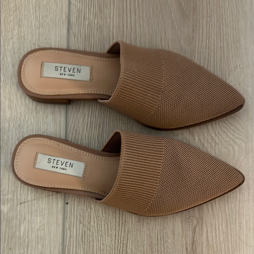 Tan Textured Slip-On Mules with Pointed Toe